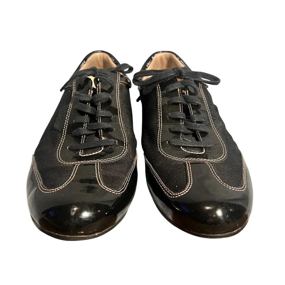 Cole Haan Nike Air Women's Size 10B Black Canvas Patent Leather‎ Lace Up Shoes